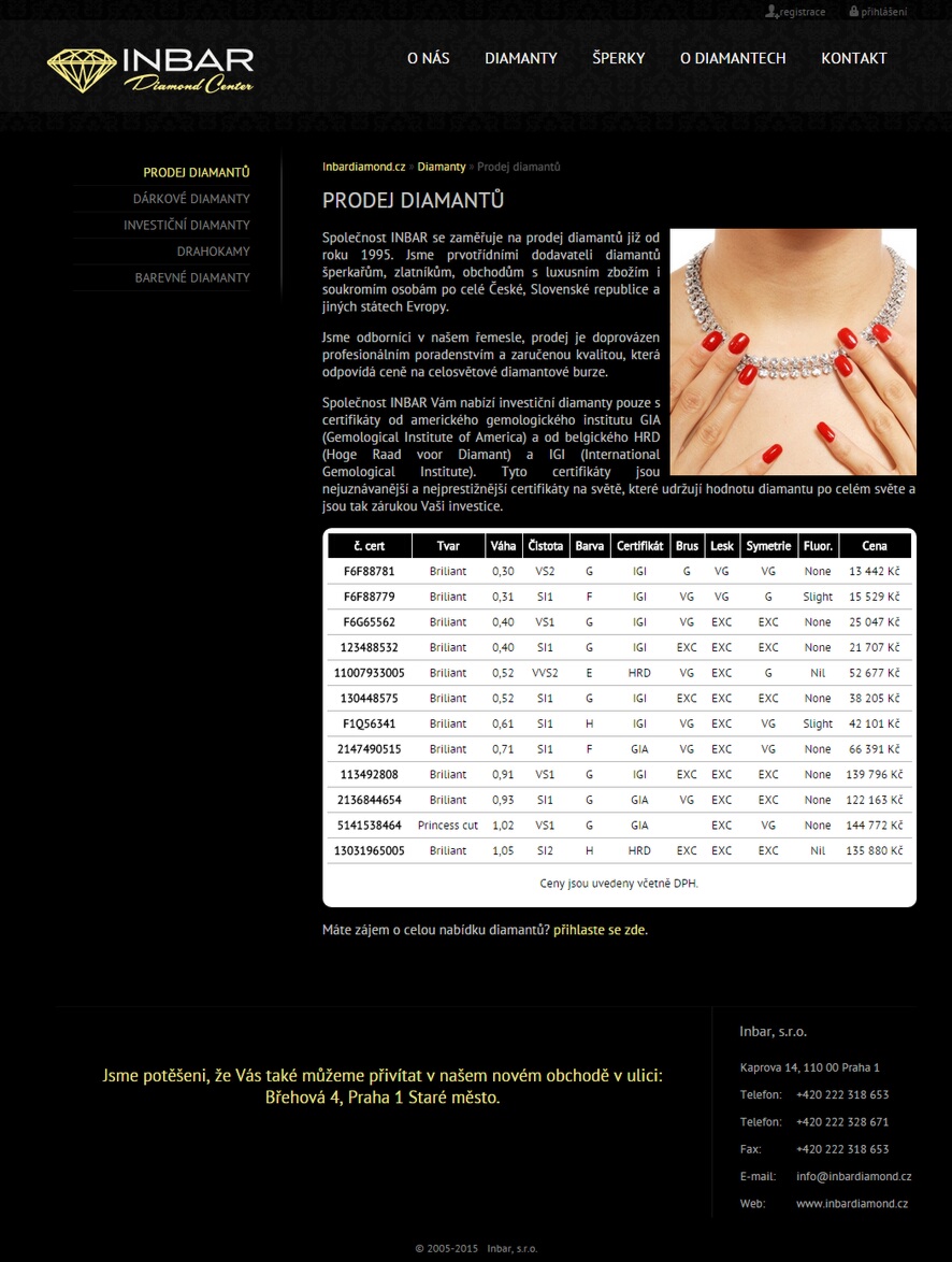 tvorba webových stránek: INBAR s.r.o. - investiční diamanty