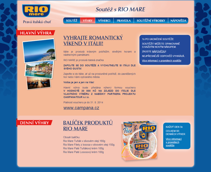 tvorba webových stránek: Rio Mare - soutěž